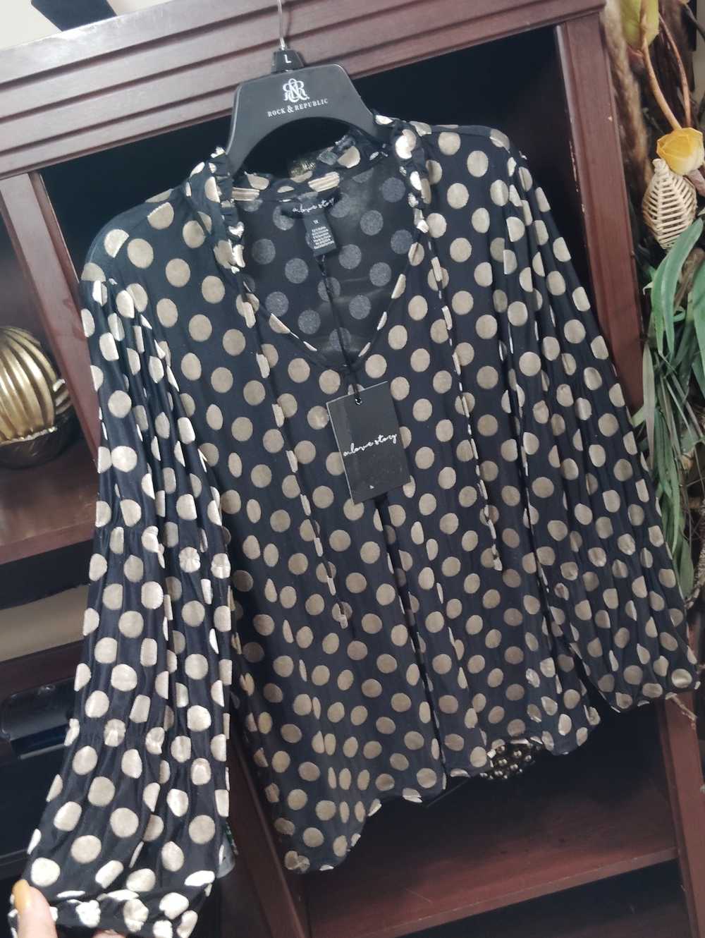 Black Blouse with Gold Polka Dots
